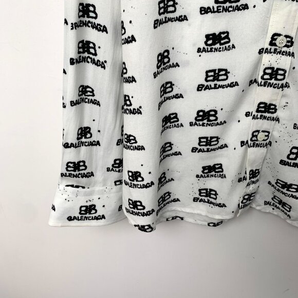 J19512 Balenciaga White logo jacquard full-print lapel single-breasted long-slee - Picture 4 of 8